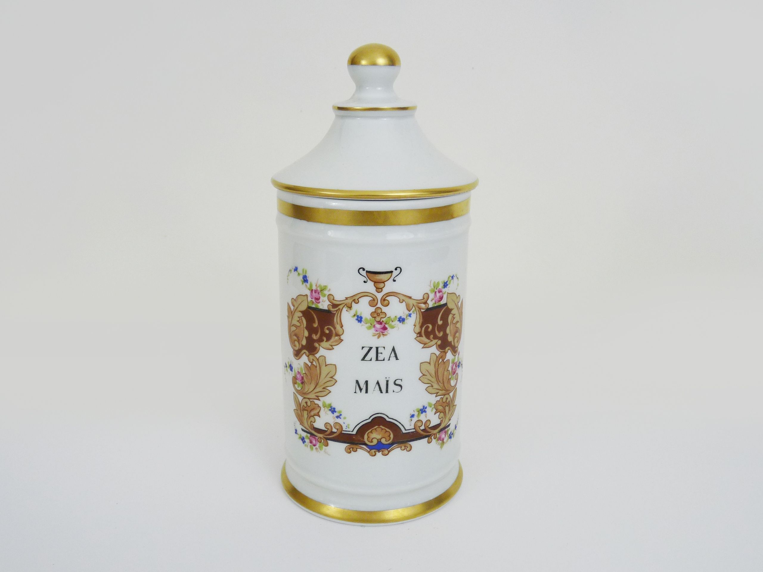 Old apothecary pot, made of snake porcelain, painted by hand. Year 60