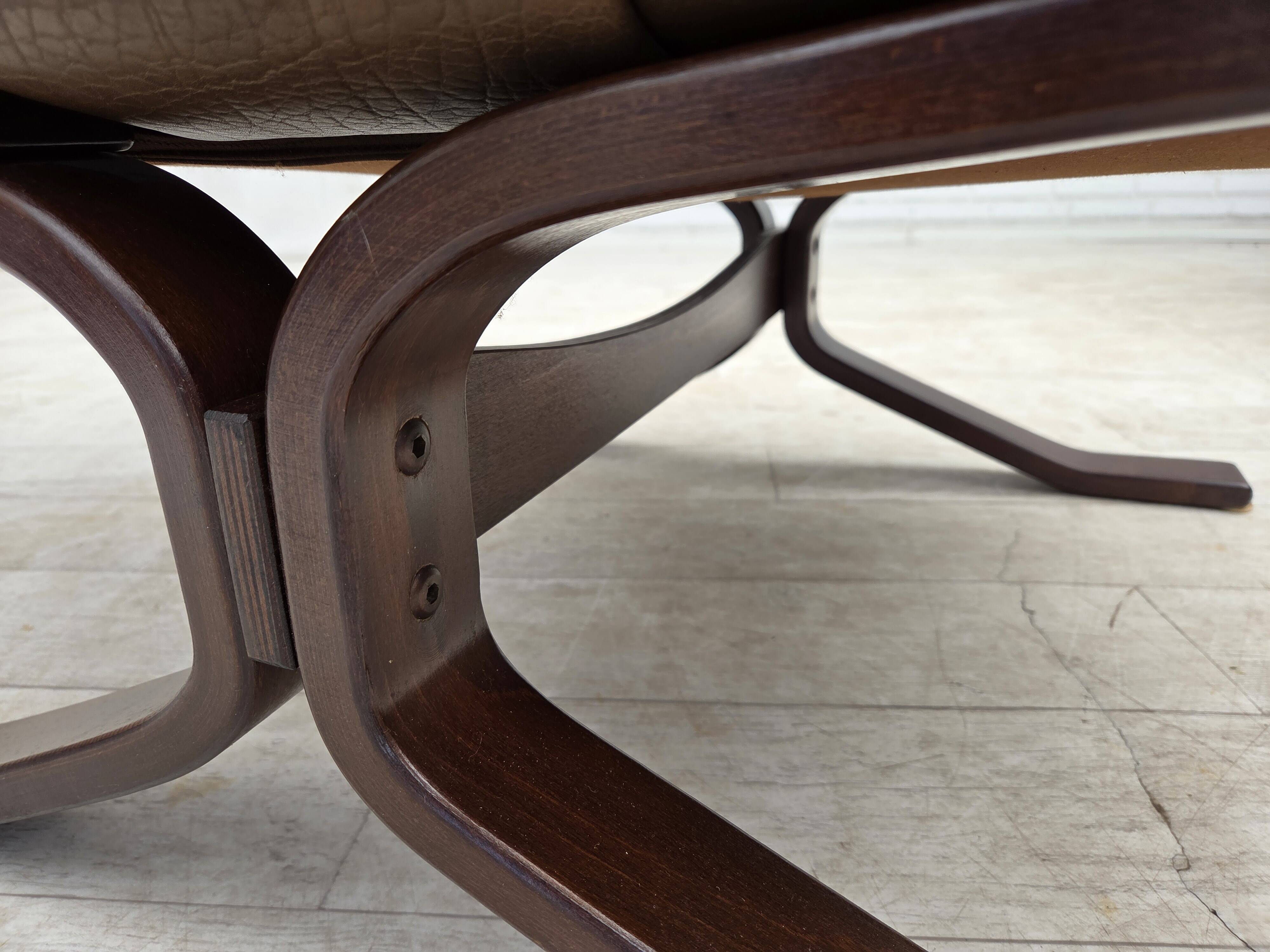 Fauteuil en cuir de meuble marron, années 1970, design scandinave,
