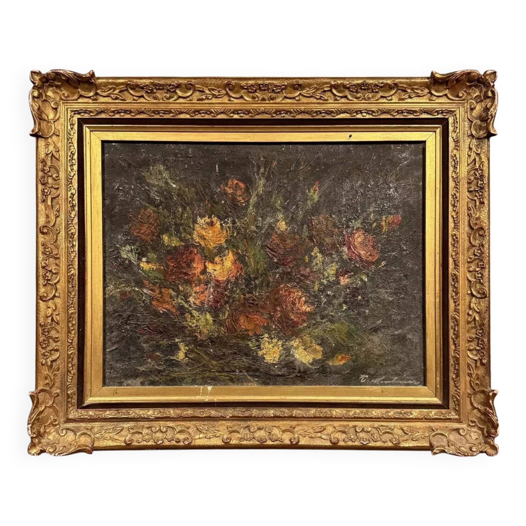 Oil on canvas from the Napoleon III period depicting a still life with flowers