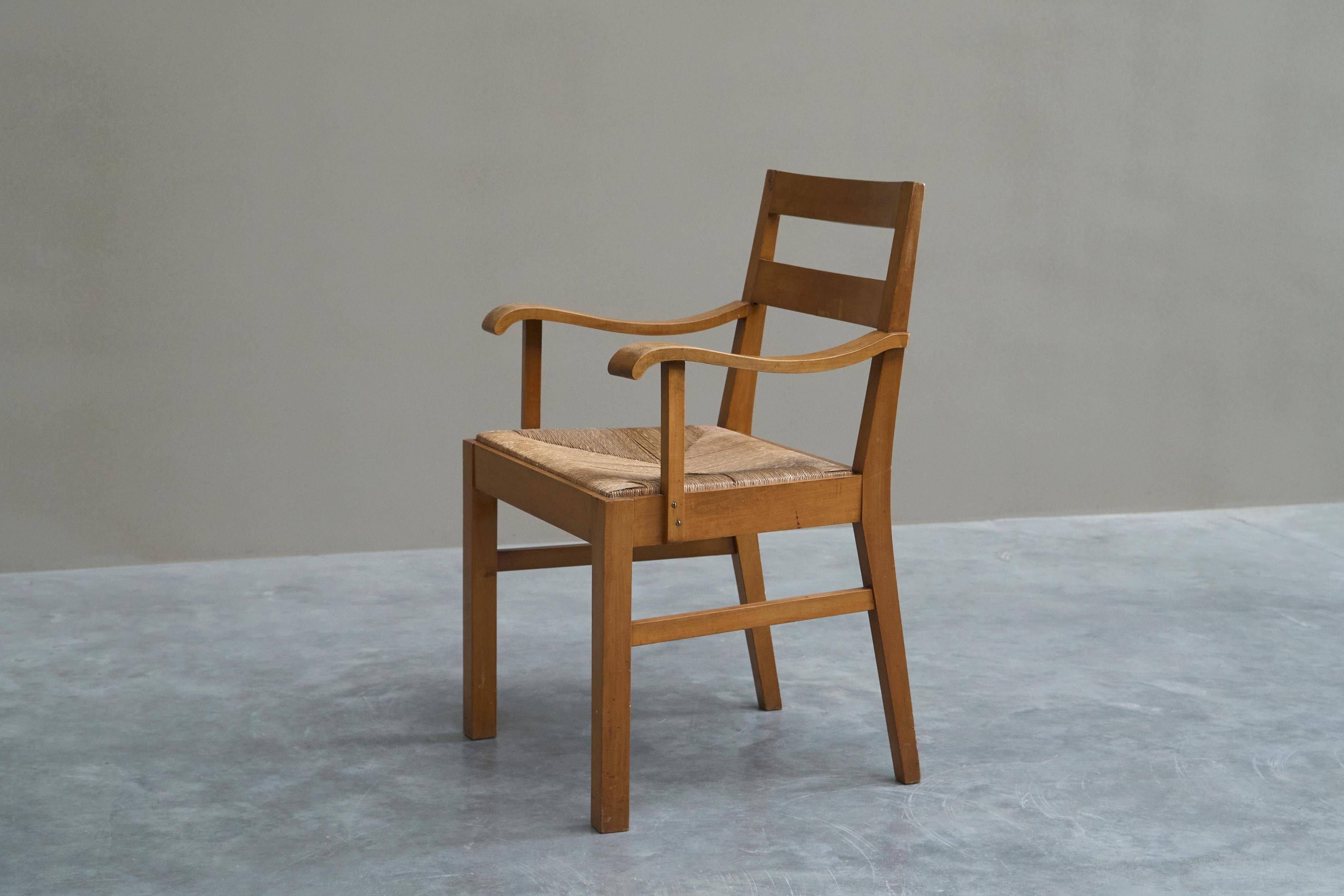 Oscar Degeyter armchair, solid wood, rush, 1942