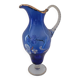 Ewer/pitcher, cobalt blue glass, enameled with flowers, 1950s-60s