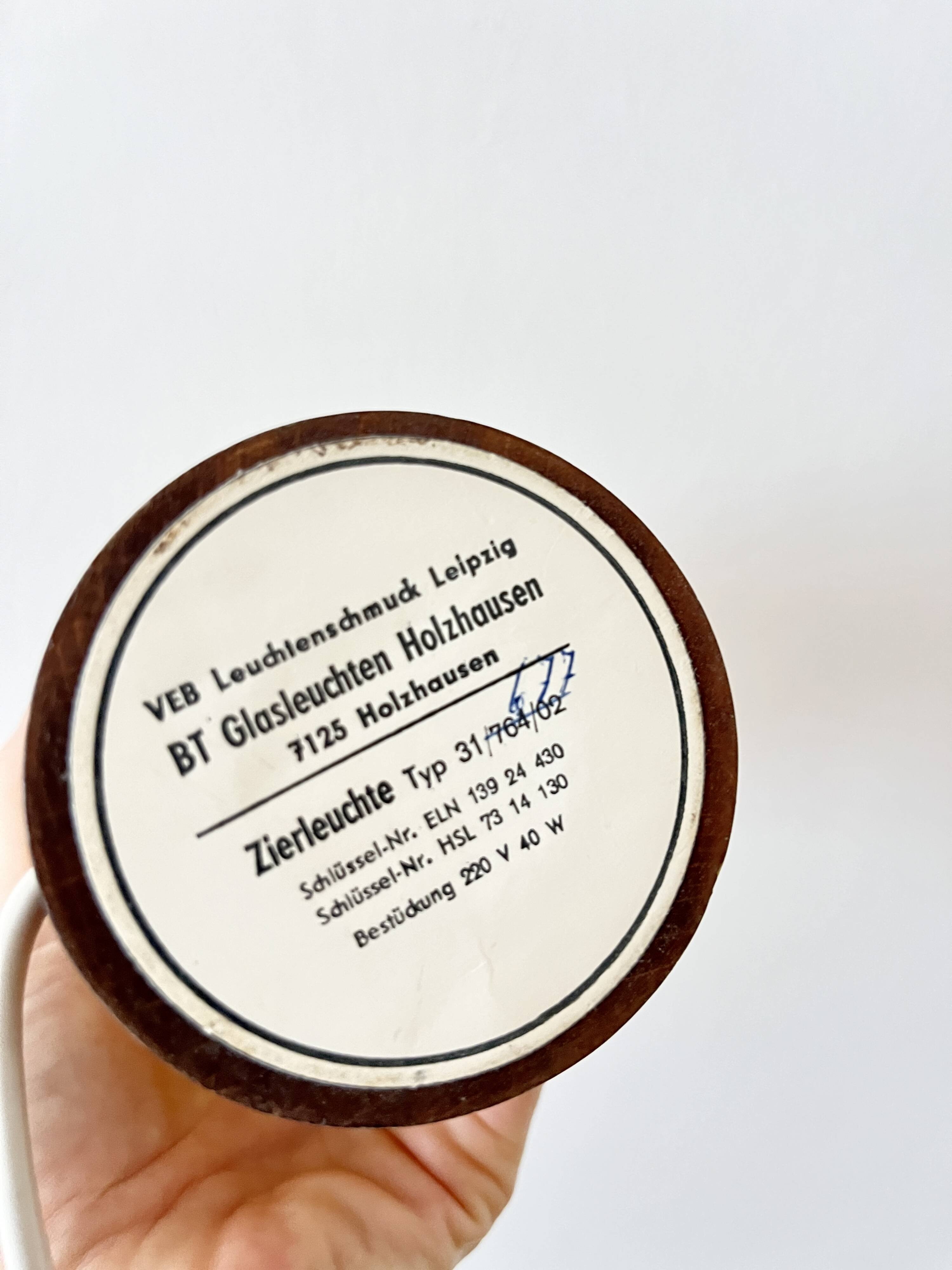 Vintage Bedside Lamp Wood Base & Yellow Orange Glass, VEB Lighting, GDR