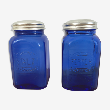 Pair of blue glass jars