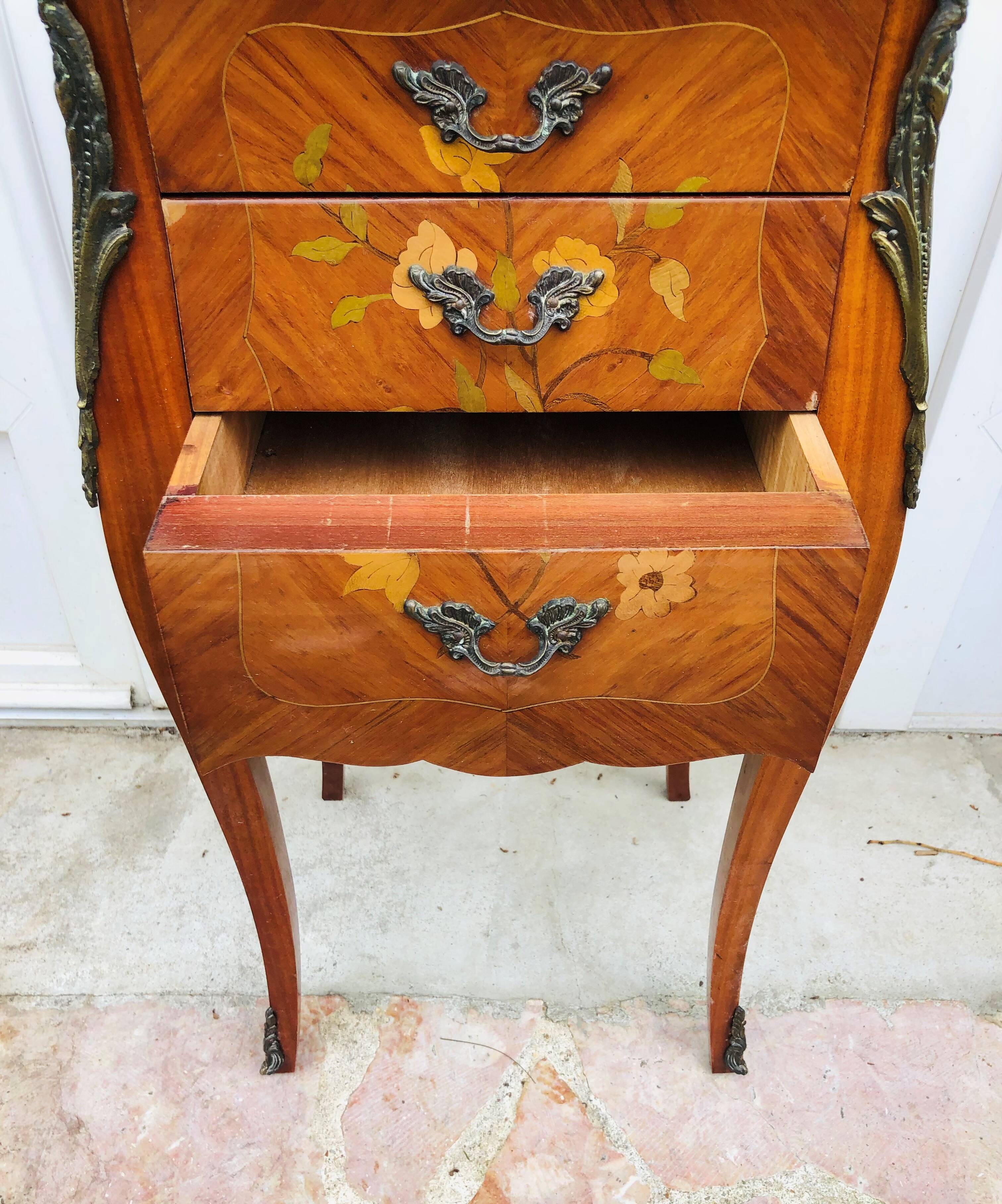 Bedside in Louis XV style marquetry