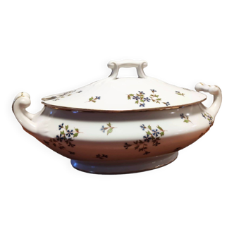 Large tureen - Limoges - floral pattern - cornflower