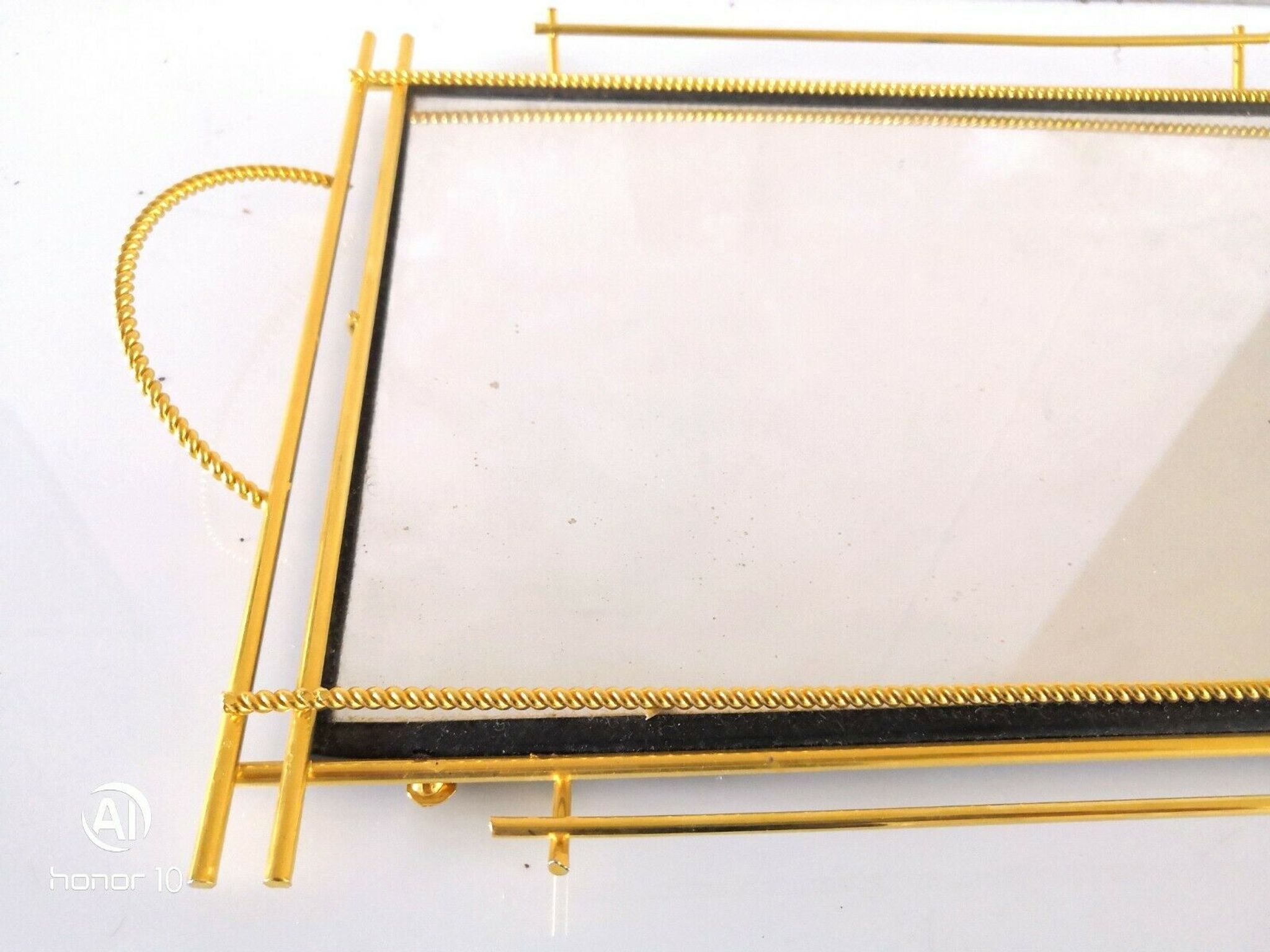 Plateau miroir acier doré design années 50-60