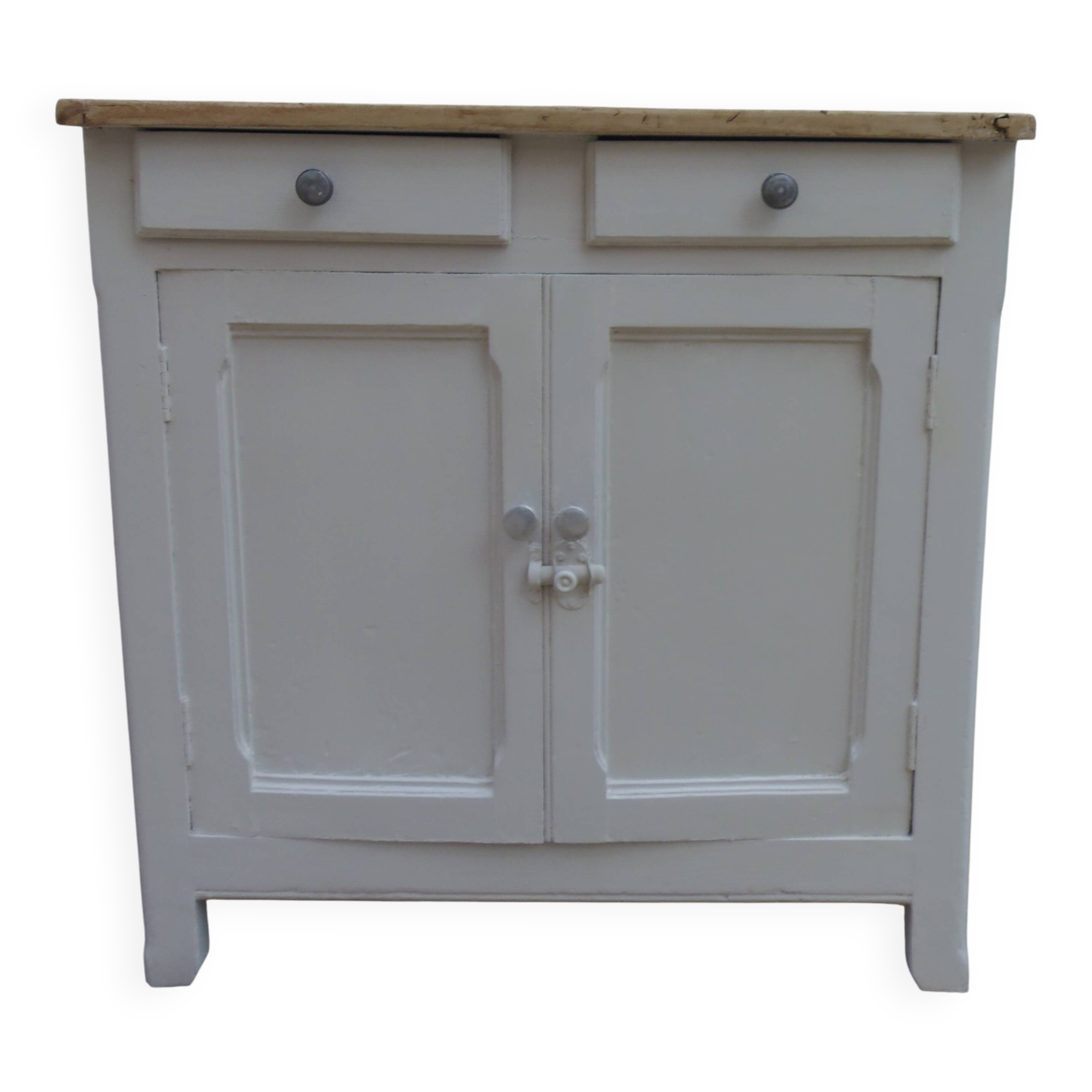 Vintage Parisian buffet re-enchanted in pearl grey, wooden top.