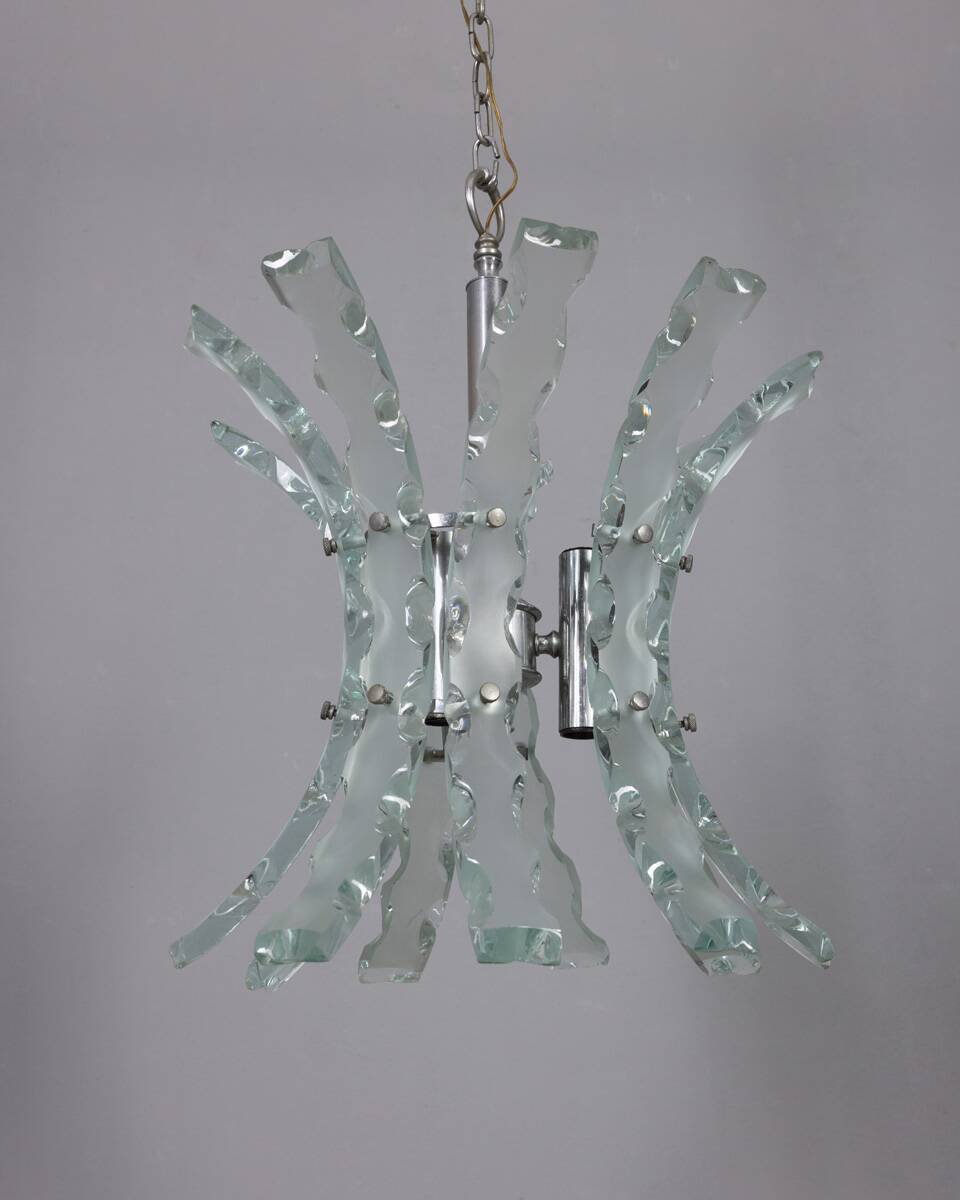 Vintage 70's worked glass chandelier design zeroquattro
