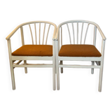 Pair of vintage wood and loop wool armchairs