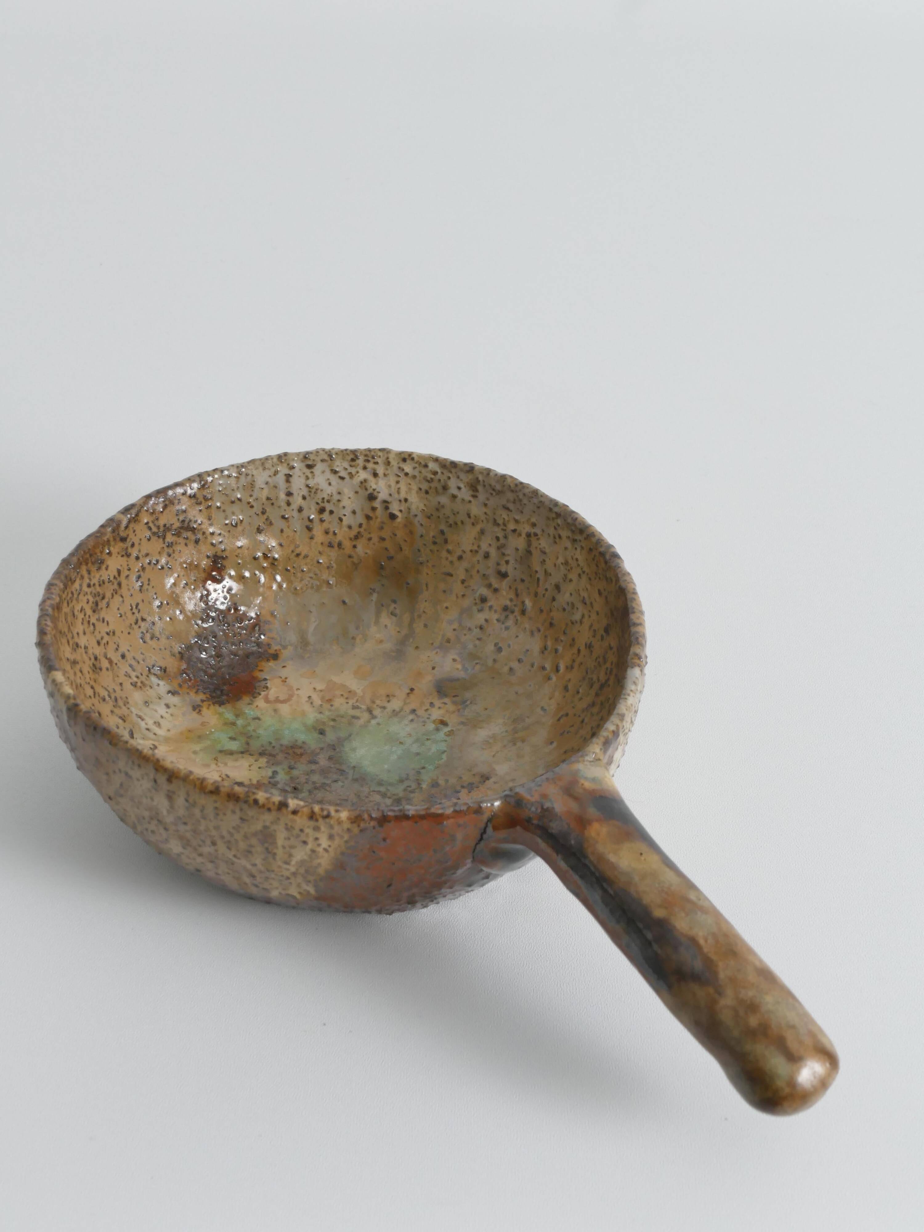 Textured Stoneware Bowl with Sculptural Handle, Handmade Studio Ceramic