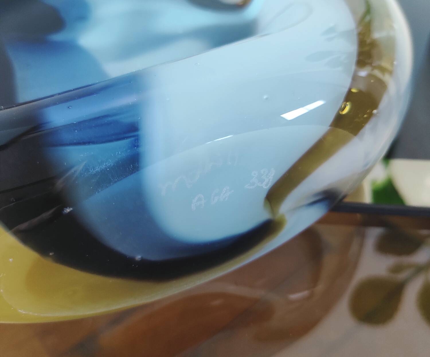 Large sculptural drop vase made of blown glass signed Mdina Glass Malta.
