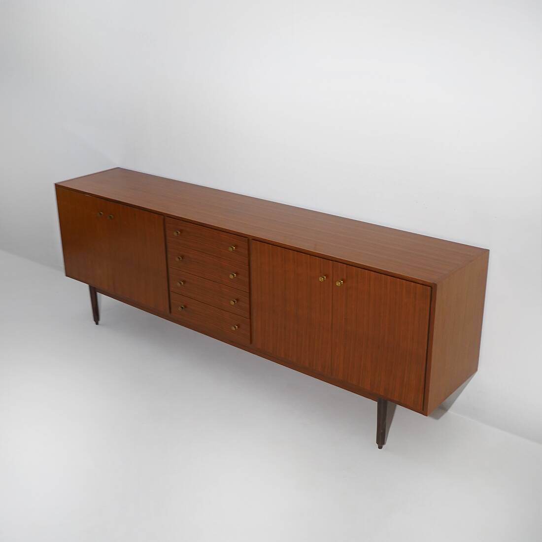 Wooden sideboard with brass knobs, 1960s
