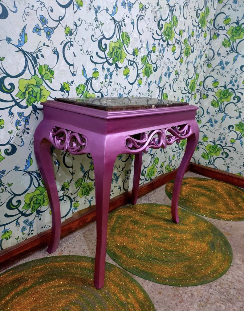 Console with marble and a mirror Louis XV pink style