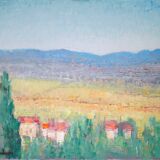 Blue and yellow hills, oil on canvas signed