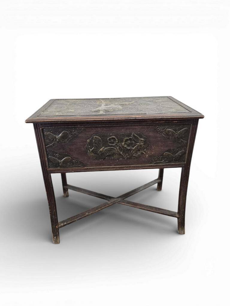 Vintage wooden side table / accent table with copper detail