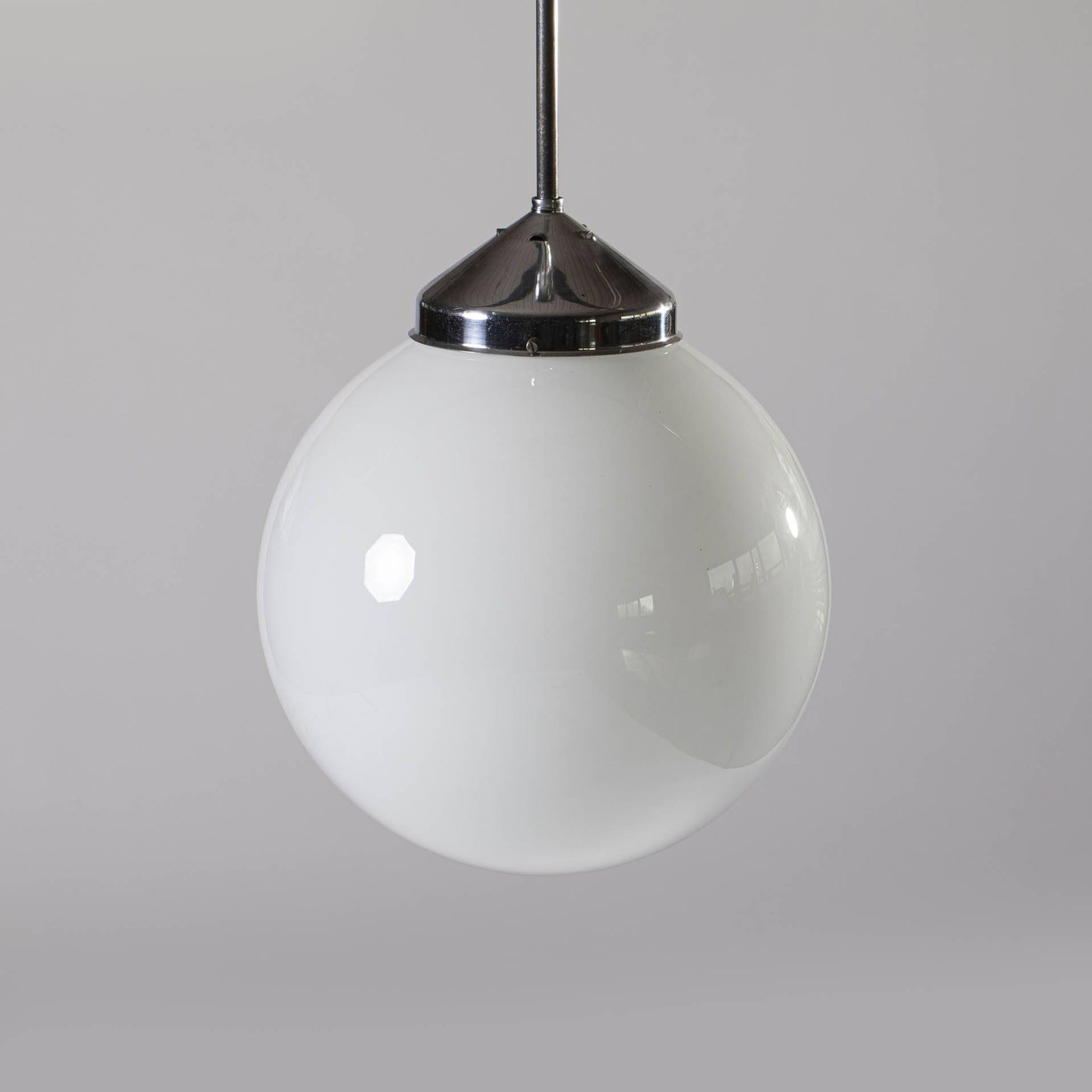 Bauhaus Pendant Lamp in Opaline Glass and Chrome by Napako, 1930s