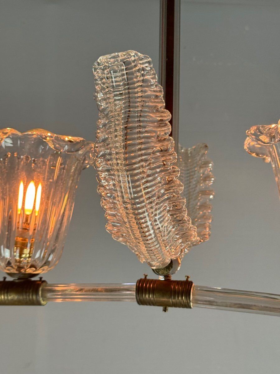 Venetian chandelier in clear Murano glass and brass circa 1950