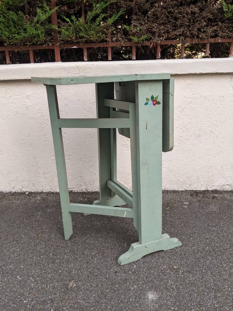 Antique Scandinavian table with bohemian country decor and hand-painted decor