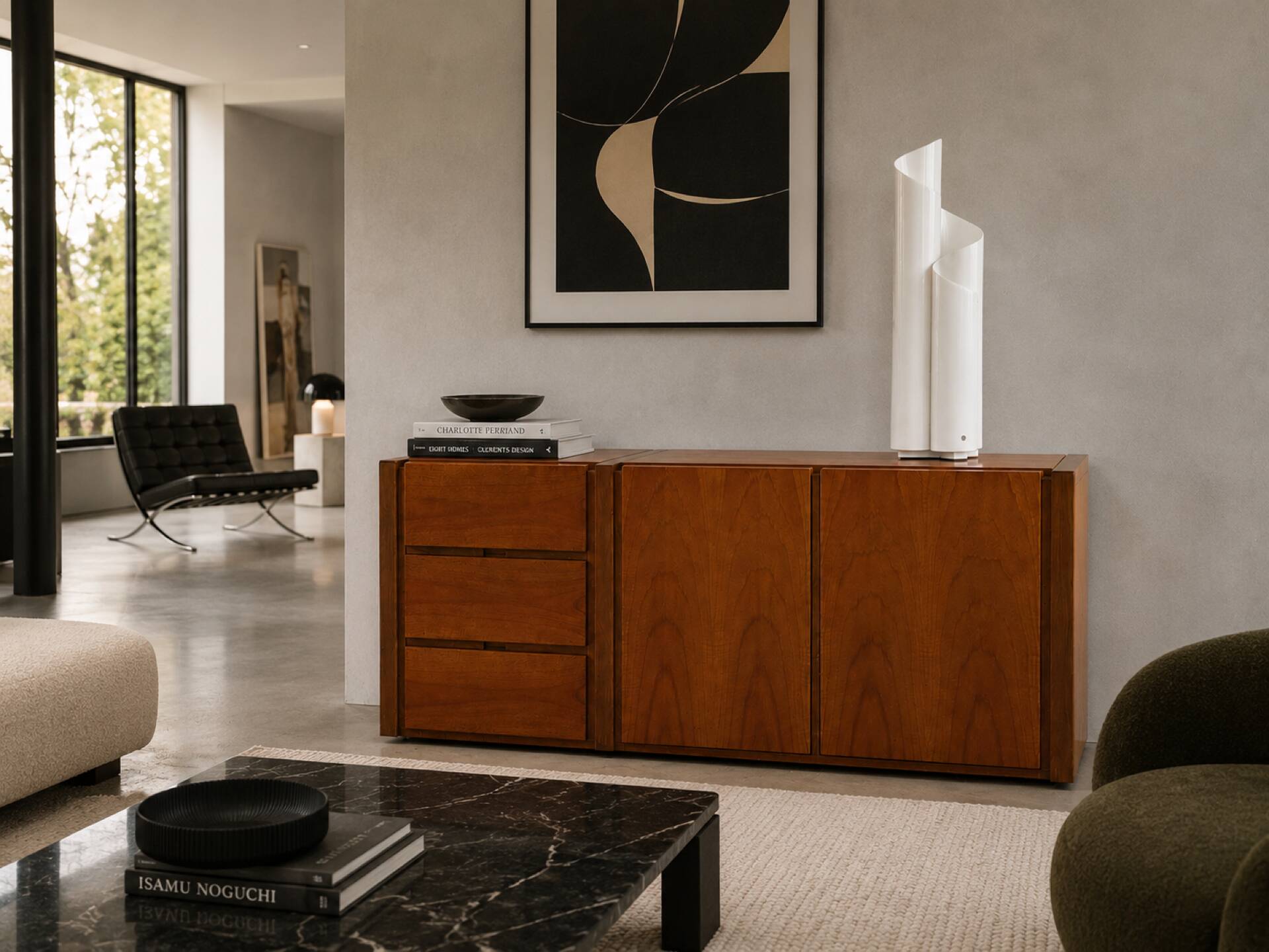 Low Scandinavian enfilade in walnut – Vintage design sideboard from the year