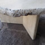 Octagonal travertine coffee table