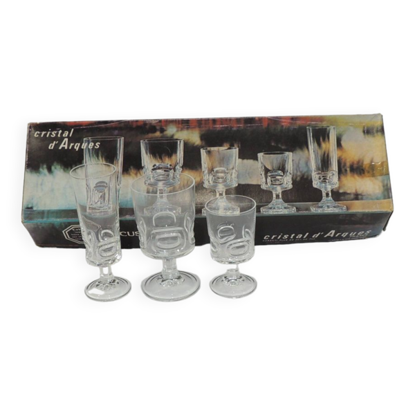 Lot verres cristal d'arques trempé ecusson/vintage/36 pieces