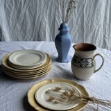 Vintage white pitcher with stylized blue plant frieze H17.5