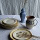 Vintage white pitcher with stylized blue plant frieze H17.5