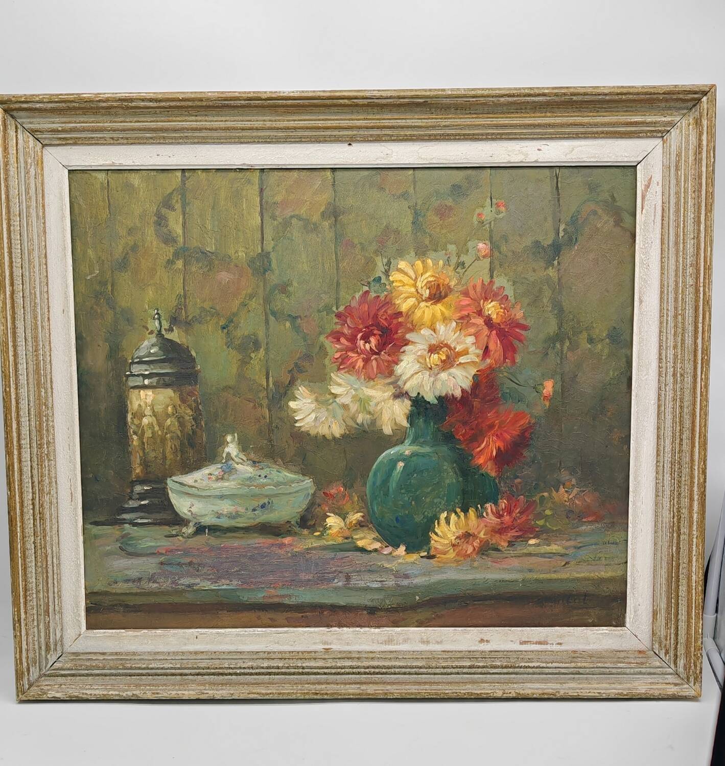 Still life with dahlias oil on panel