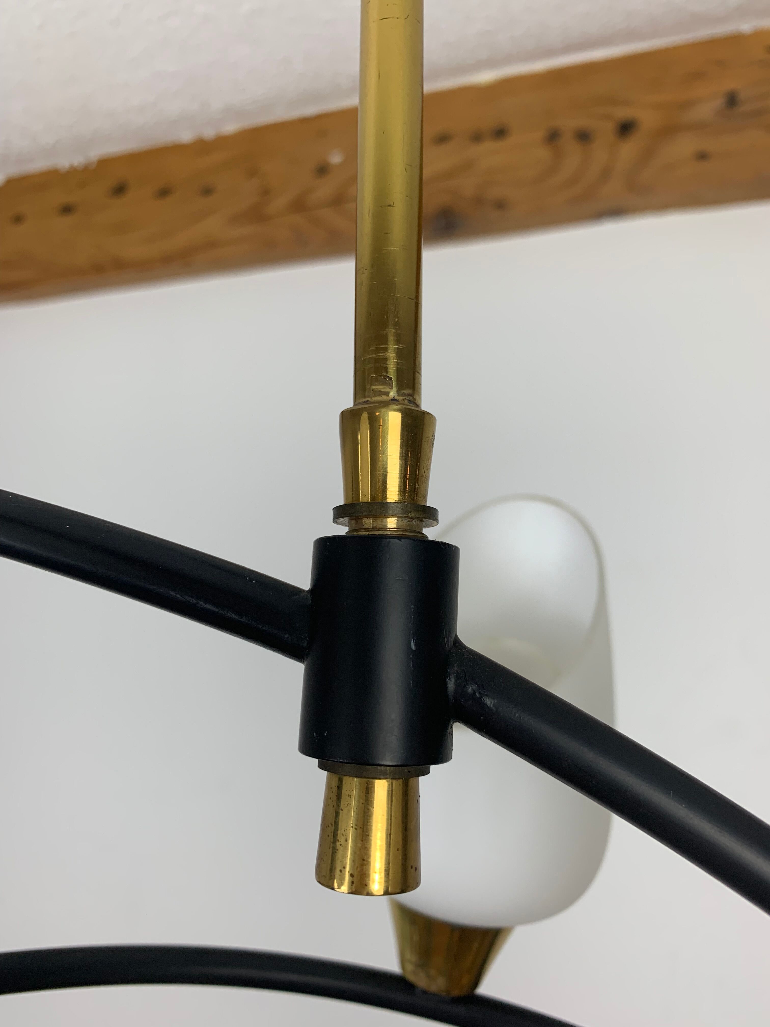 Arlus house chandelier 3 burners, opalines and brass, 50s