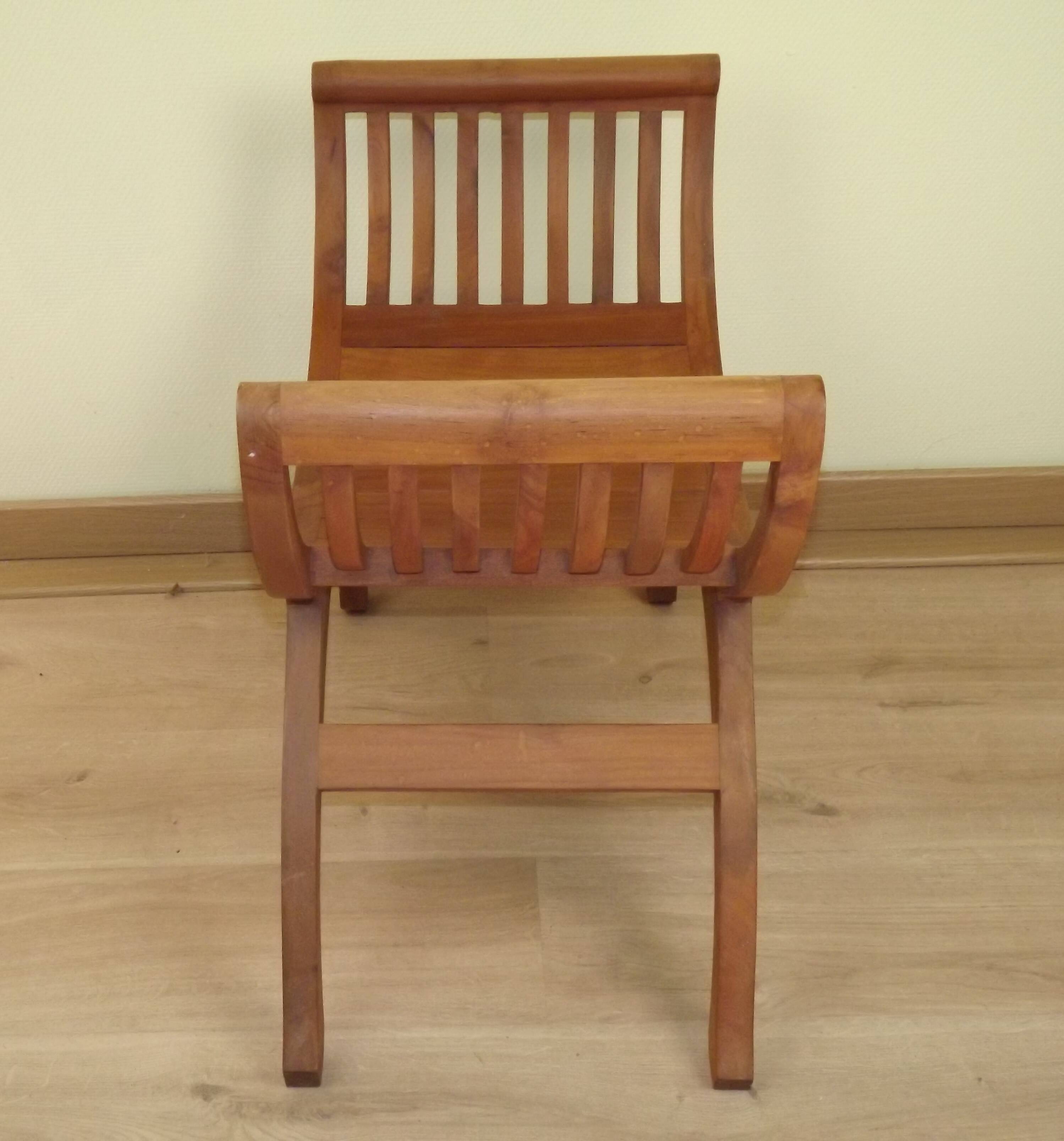 Solid Wood Curule Stool Vintage French Curved Slatted Seat Mid Century