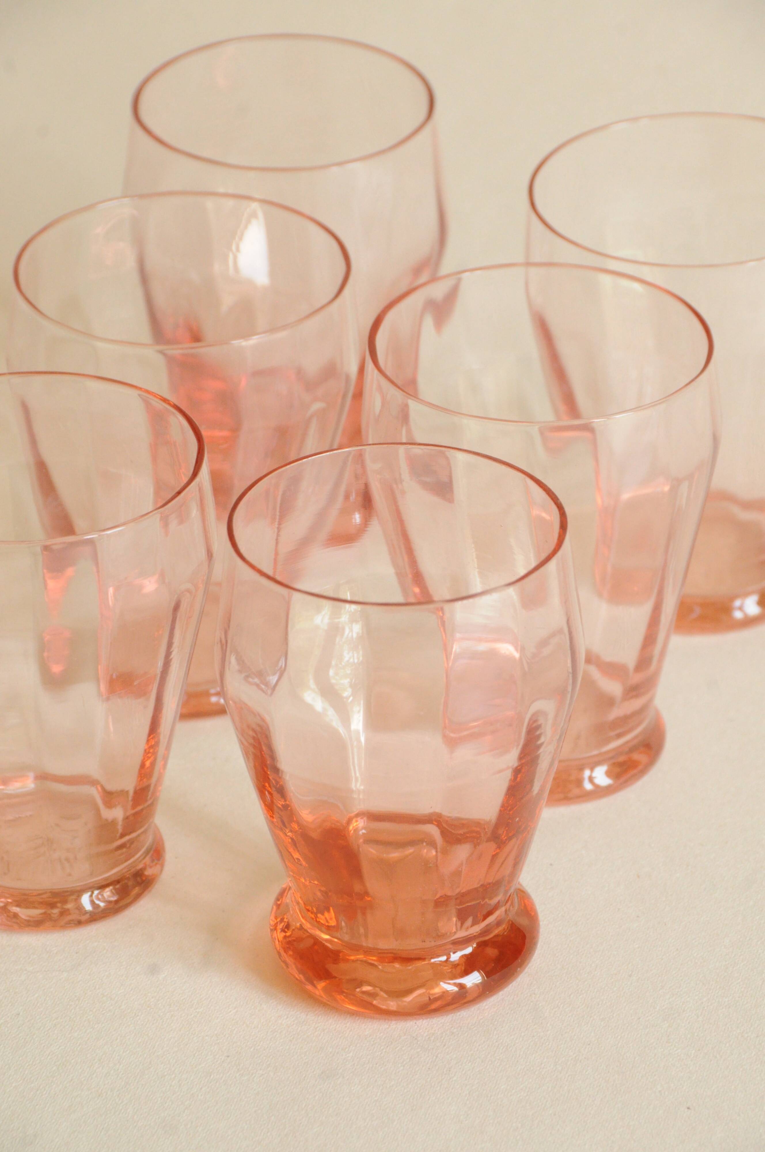 Vintage Art Deco Coloured Table Glassware Set in Transparent Pink Glass