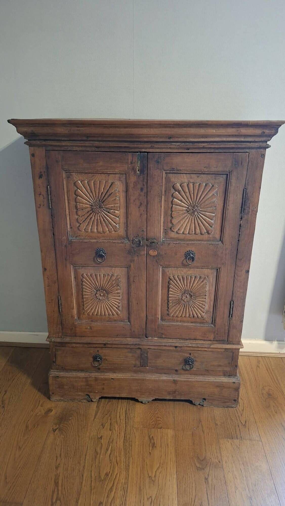 Antique Indian teak carved wardrobe