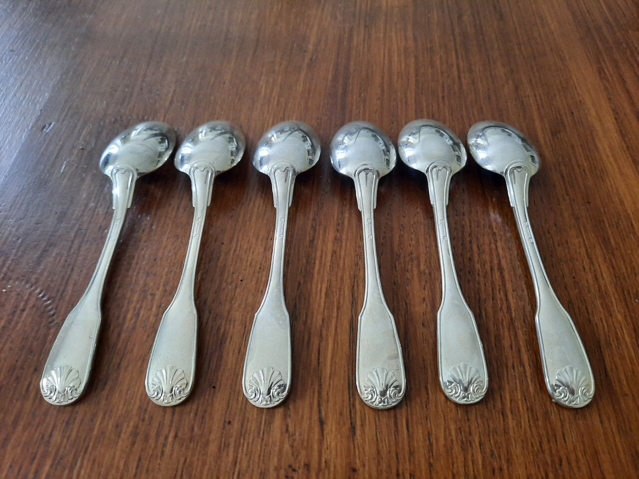 Set of 6 small silver metal spoons