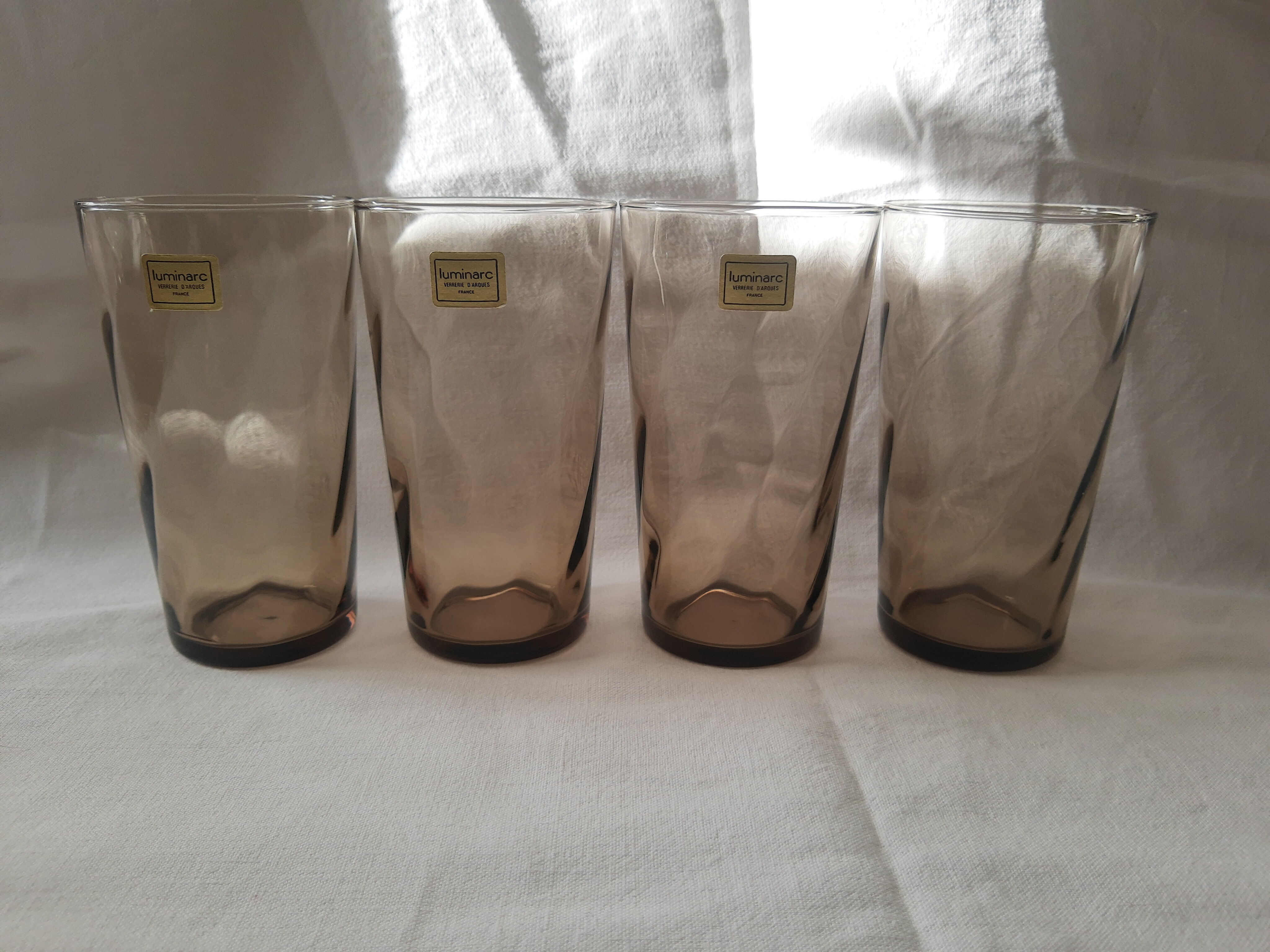 Set of 4 smoked glasses luminarc france vintage