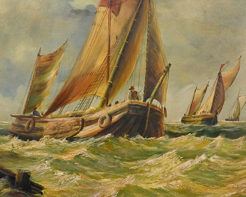 Tableau "Sailboats in Rough Seas" signed Albert Hess – Mid 20th century