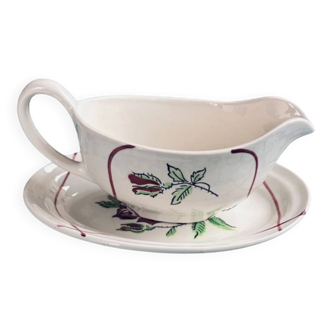 Vintage sauceboat Ceranord Saint-Amand and its matching platter - Domini model