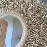 Large round straw mirror