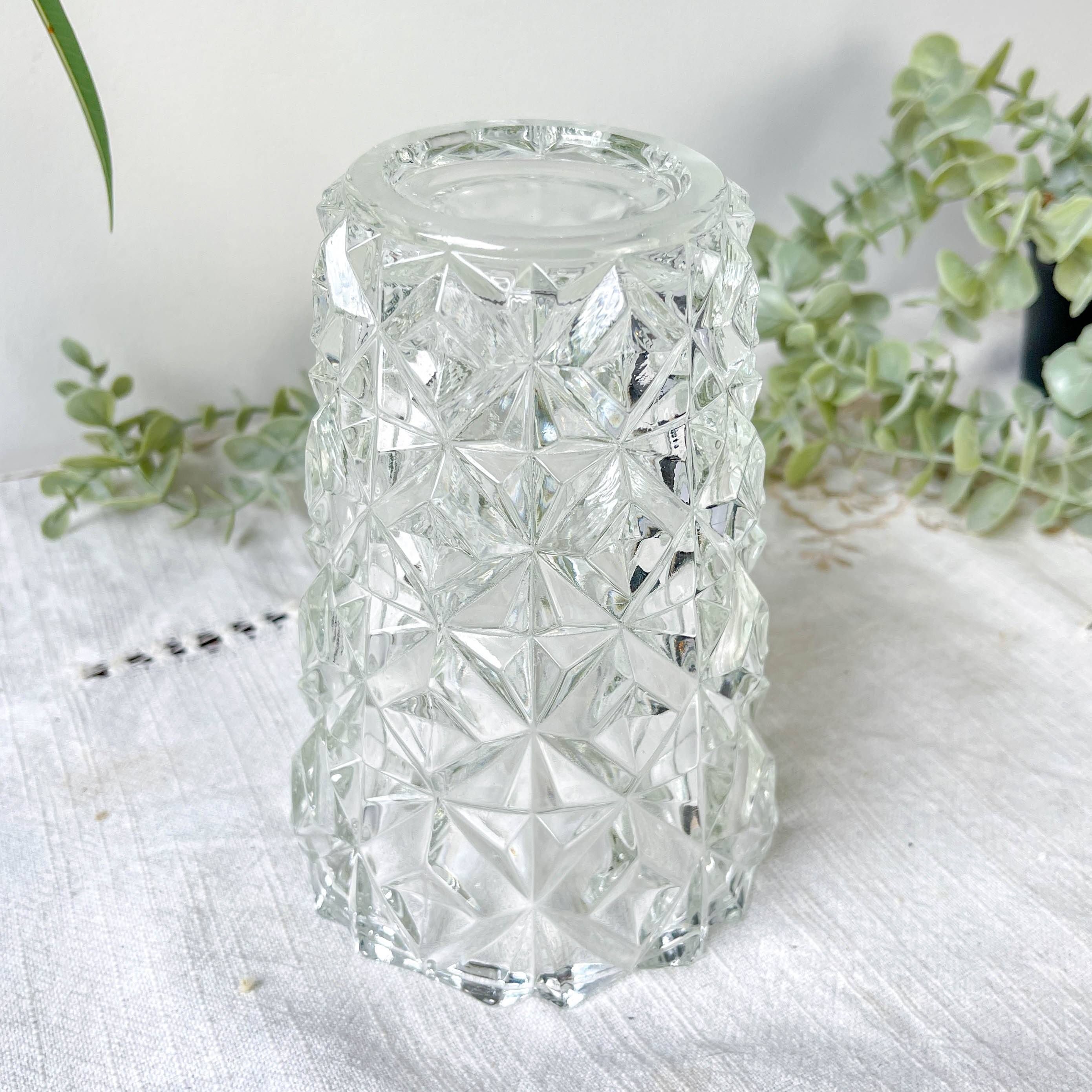 Small vintage glass vase with geometric pattern