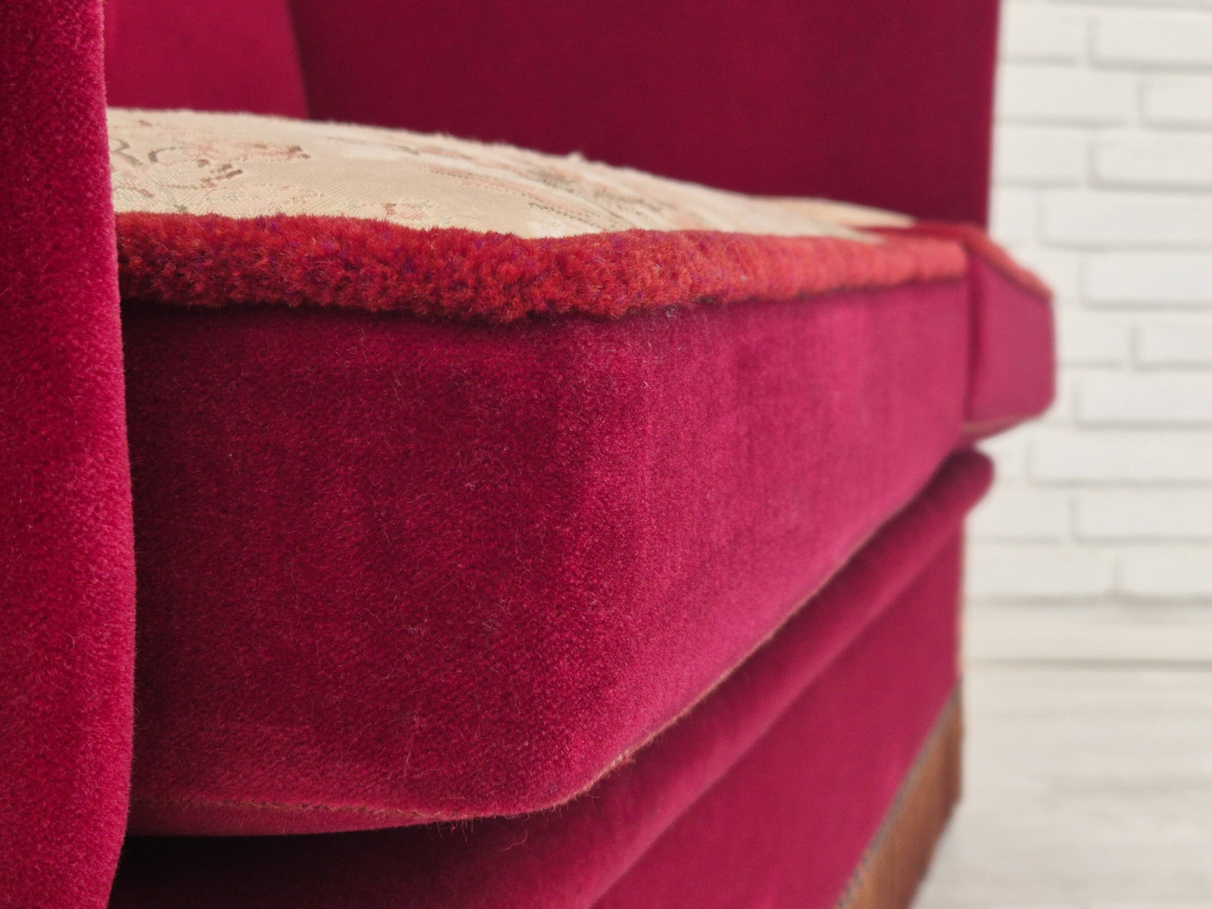 1960s, Danish velour 2 seater drop arm sofa, velour, original condition.