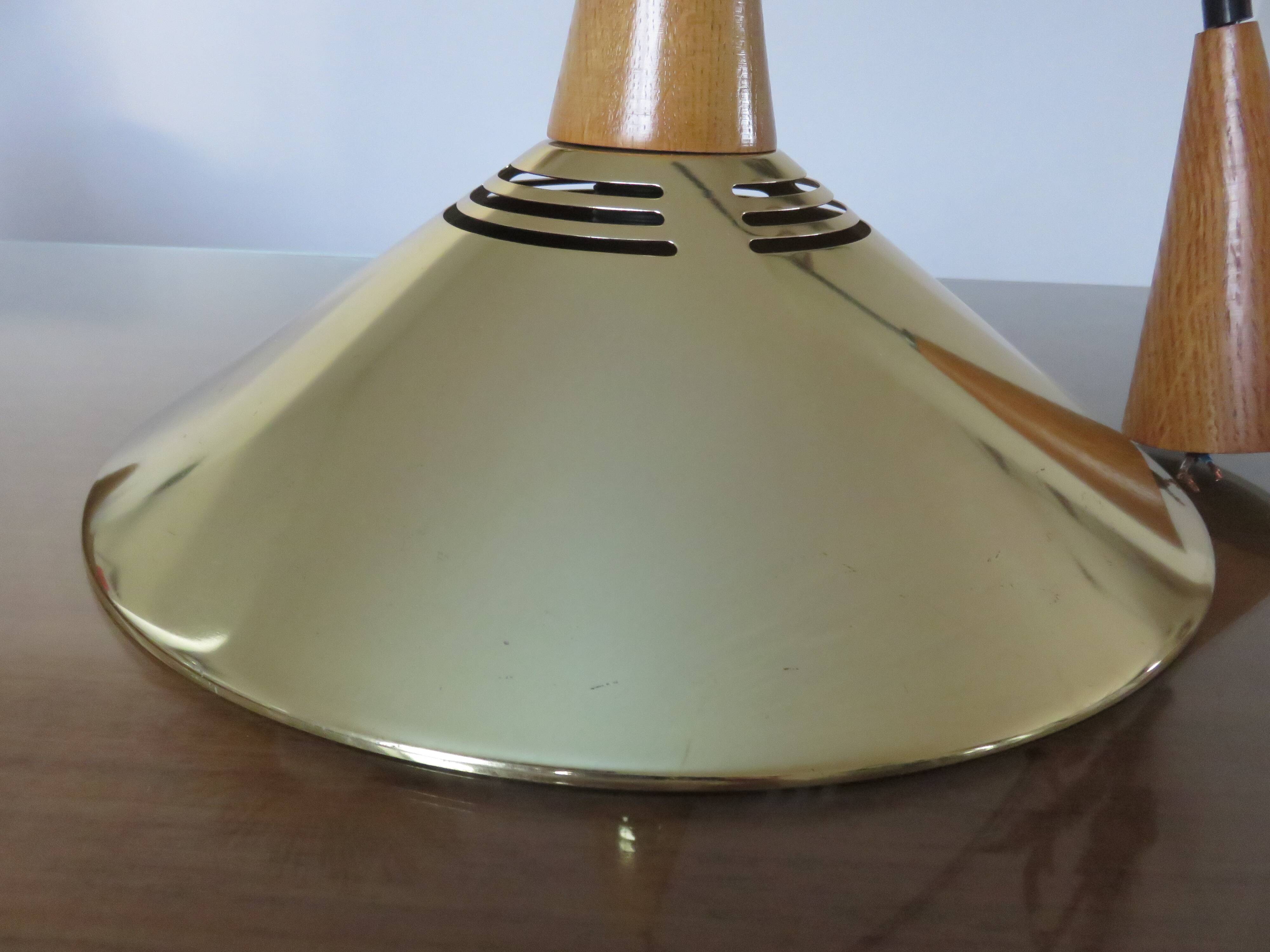 Scandinavian teak and gold metal pendant light from the 70s
