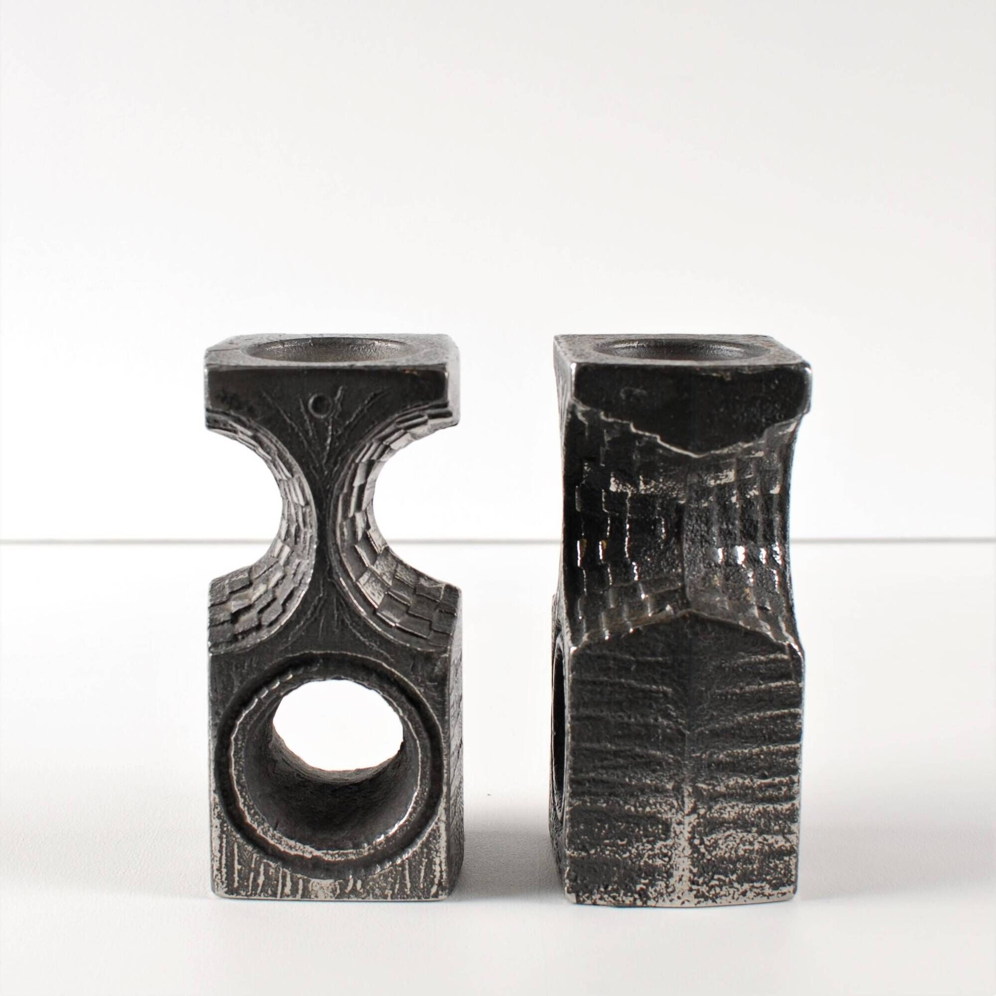 Brutalist candle holders by Olav Joa for Polaris — Steel Art series.