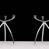 Pair aluminum 3 arms spider candle sticks de bijenkorf 1970s