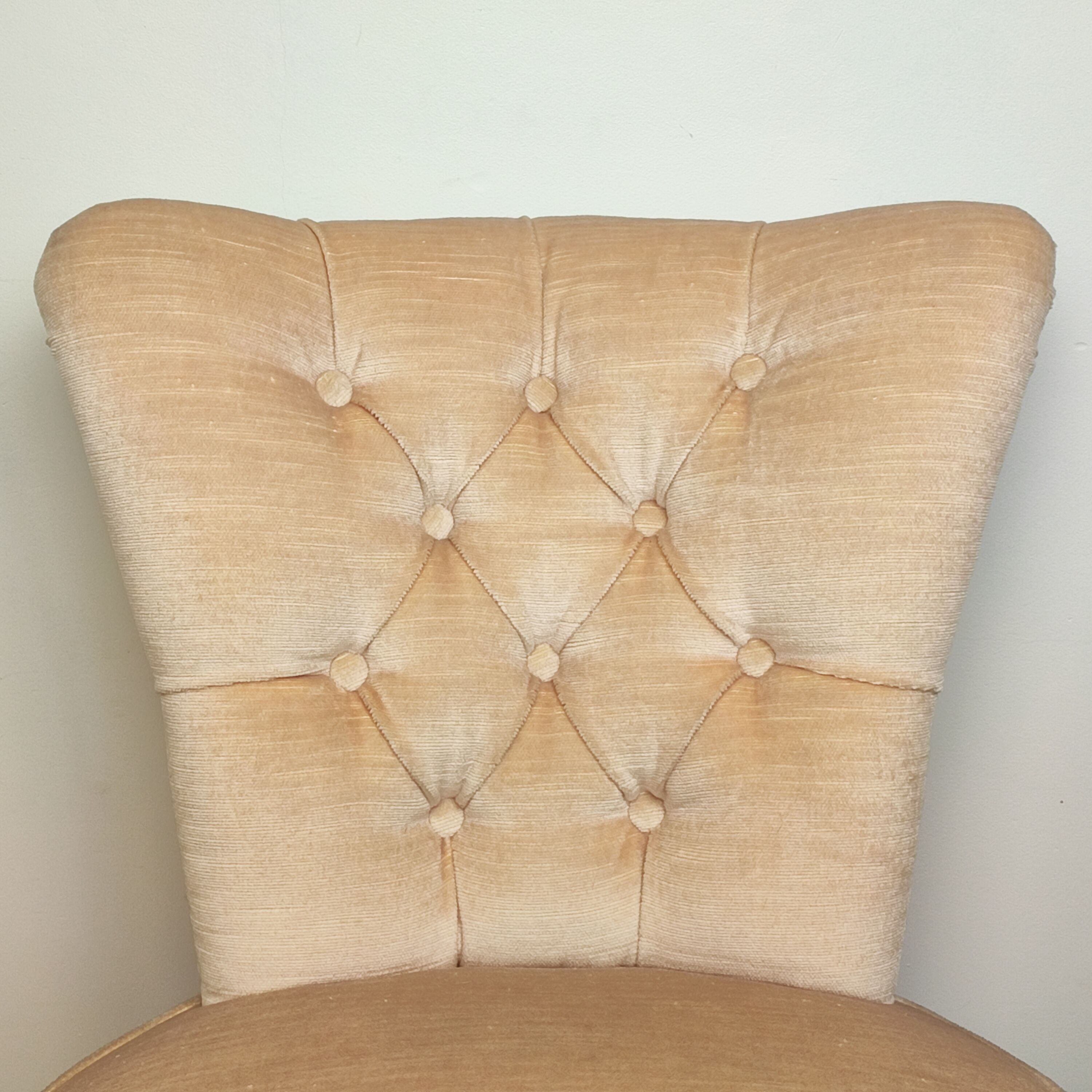 Beige velvet toad armchair