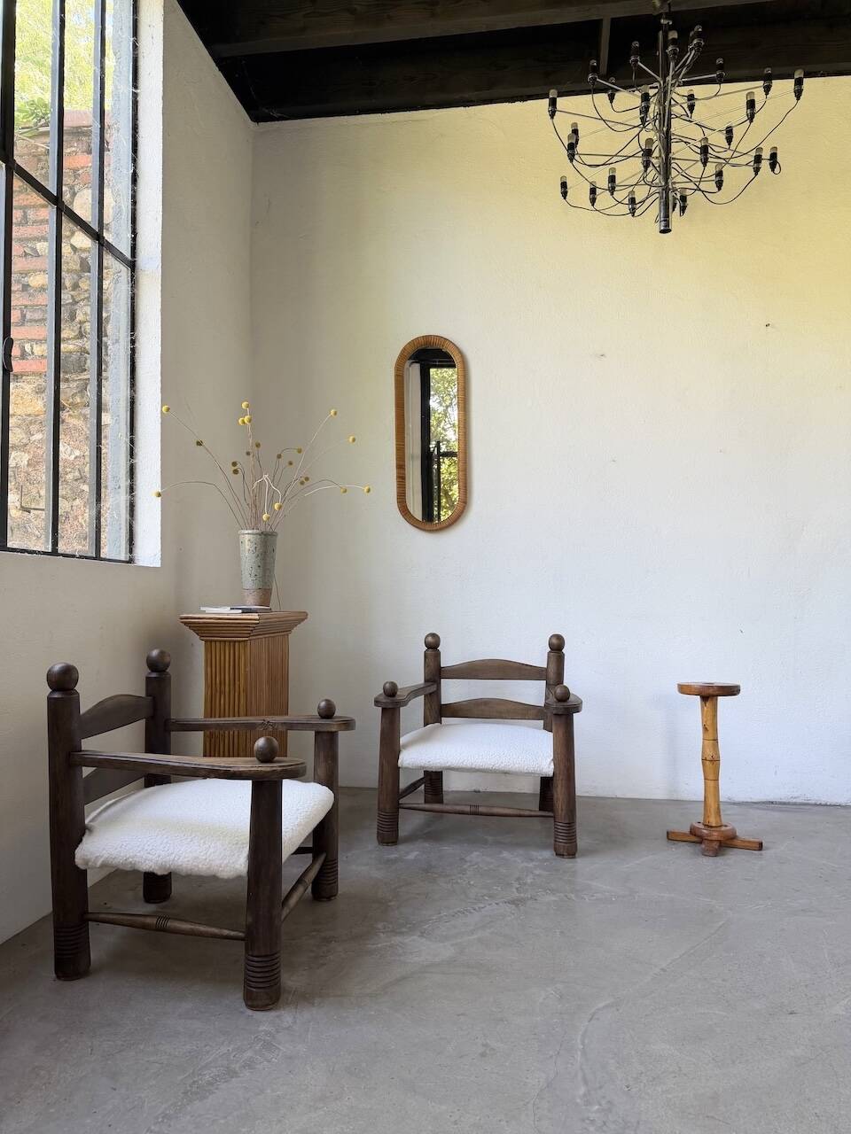 Miroir osier tressé Italie années 60 ovale