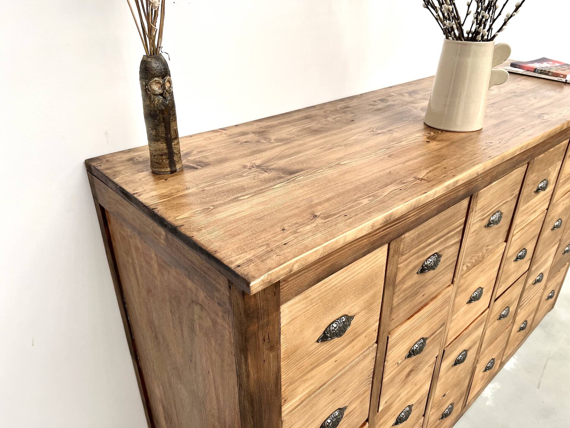Vintage workshop furniture with 24 drawers in solid pine – 1950s