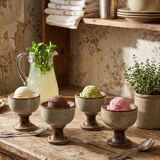 Set of 4 vintage glazed stoneware cider bowls/ice cream cups with stems.