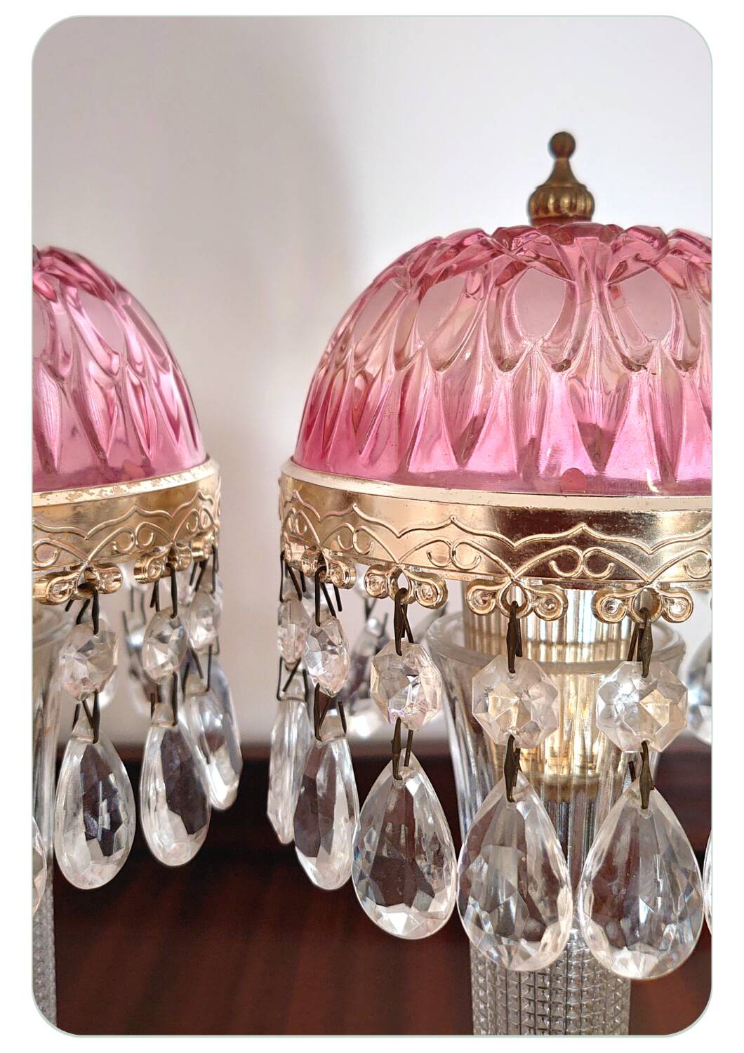 Michelotti Crystal Glass Prism Boudoir Parlor Lamps 1950s