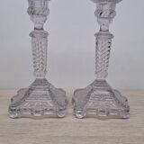 Pair of molded glass candlesticks