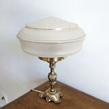 Antique brass lamp and frosted glass
