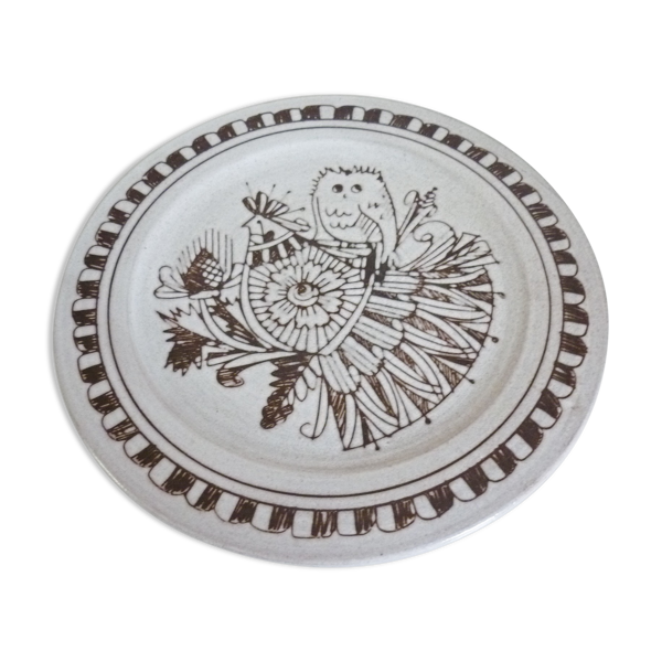 Assiette céramique d'art émaillée, signé La Tournerie, années 60/70